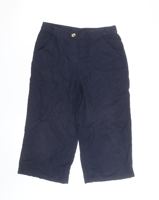 Marks and Spencer Women Navy Cropped Linen Trousers Size 12