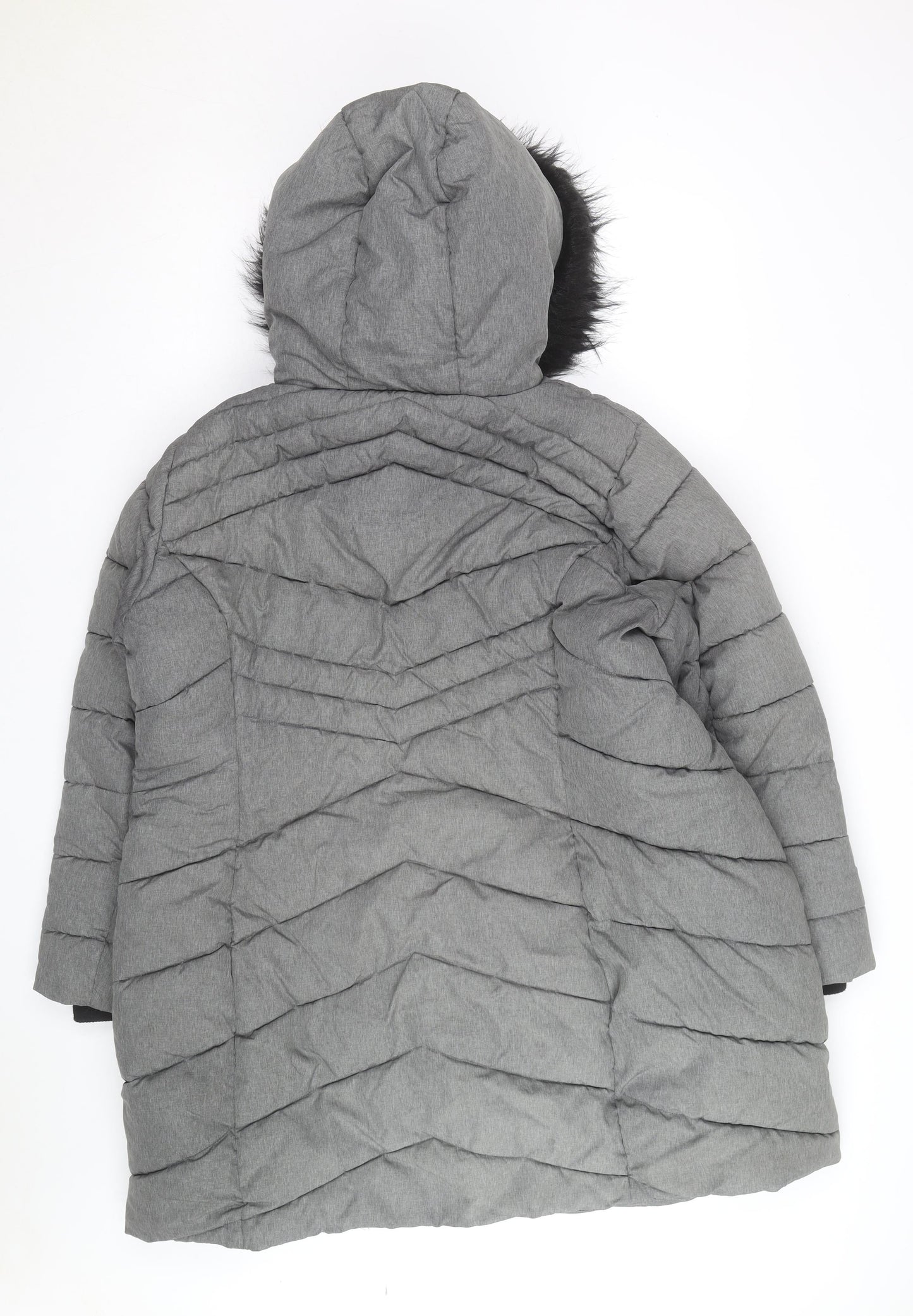 George Men’s Grey XL Puffer Coat with Hood and Faux Fur Trim