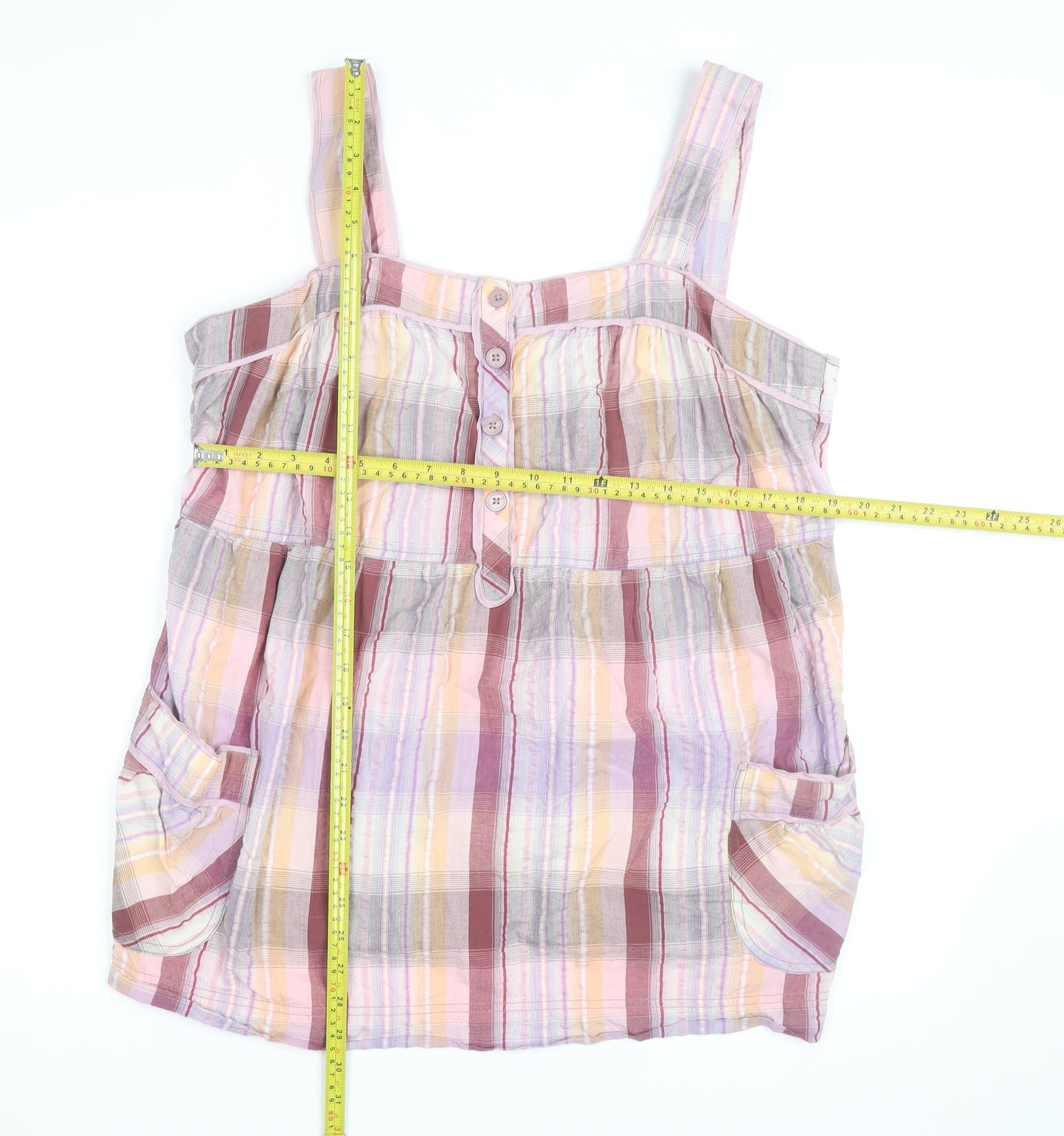 Next Women’s Multicoloured Check Cotton Tunic Tank Top Size 22