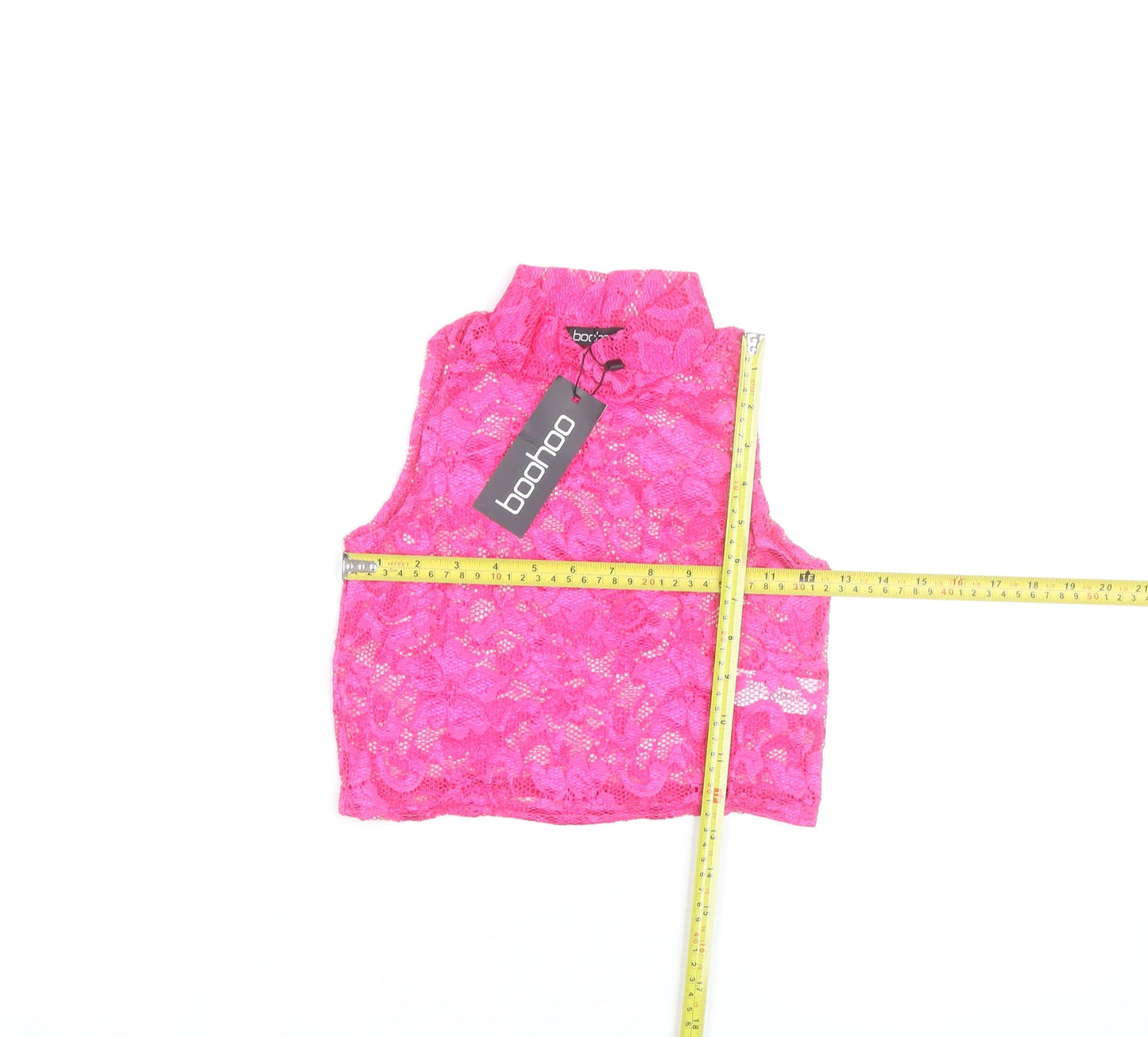 Boohoo Womens Pink Lace Cropped Tank Top Size 10 High Neck