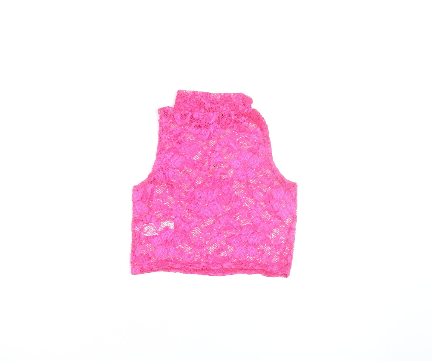 Boohoo Womens Pink Lace Cropped Tank Top Size 10 High Neck