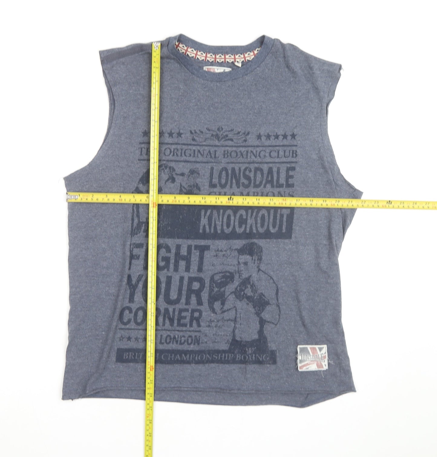 Lonsdale Men Blue Sleeveless Boxing Graphic T-Shirt Size L