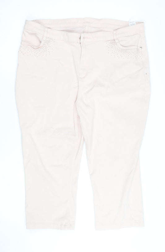 Marks and Spencer Women Beige Cropped Stretch Trousers UK 20 Rhinestone