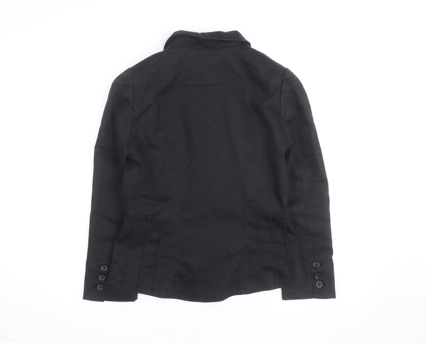 H&M Women Black Cotton Blend Blazer Jacket Size 2 Regular