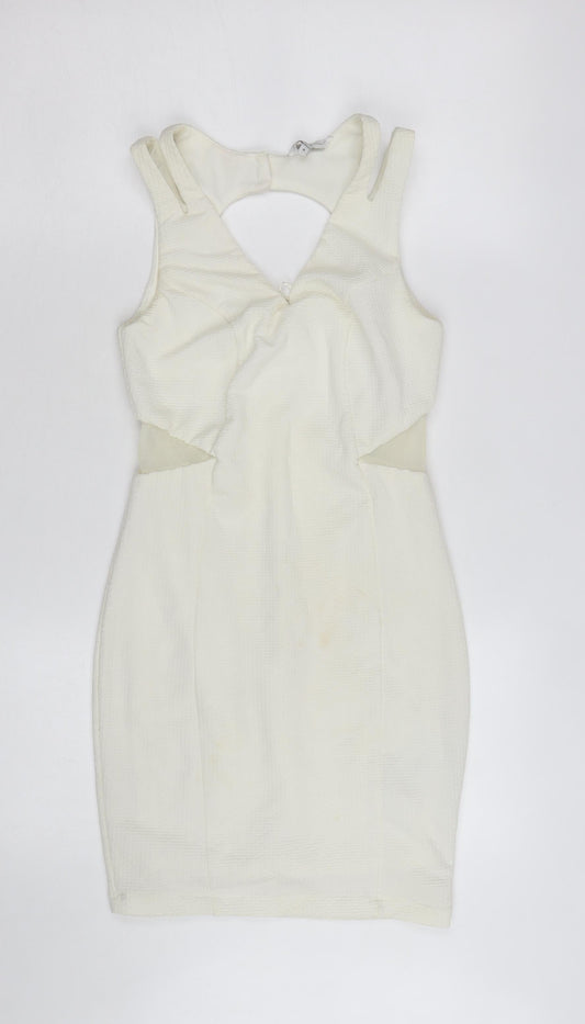 New Look Women's Ivory Bodycon Cut Out Short Dress Size 8