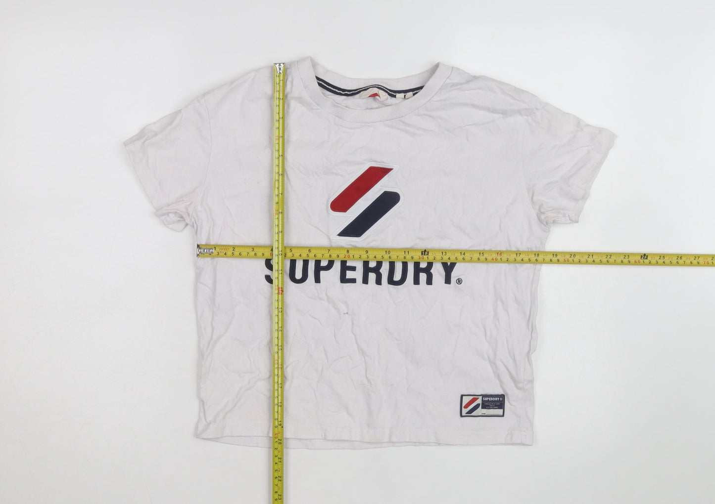 Superdry Women's White Cotton T-Shirt Size 10 Short Sleeve Logo Top