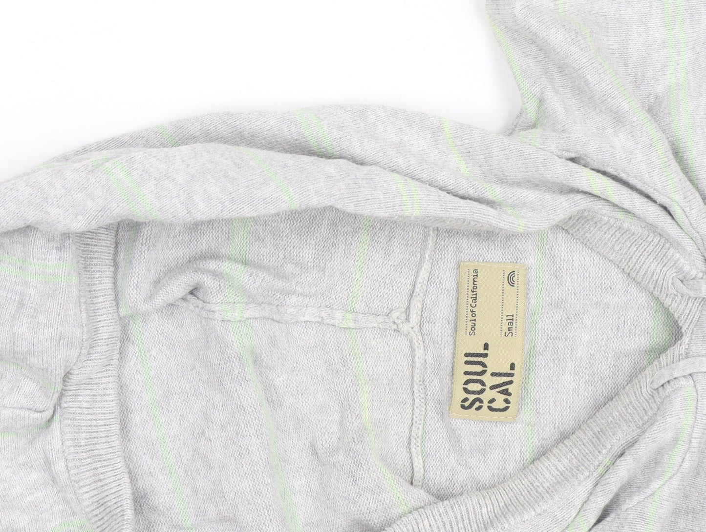 Soul Cal Men's Grey Striped Pullover Hoodie Small Cotton Knit