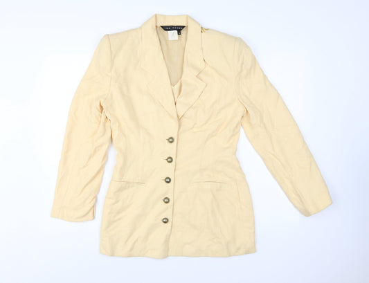 Tina Hagen Women Beige Long Sleeve Single-Breasted Silk Rayon Blazer S