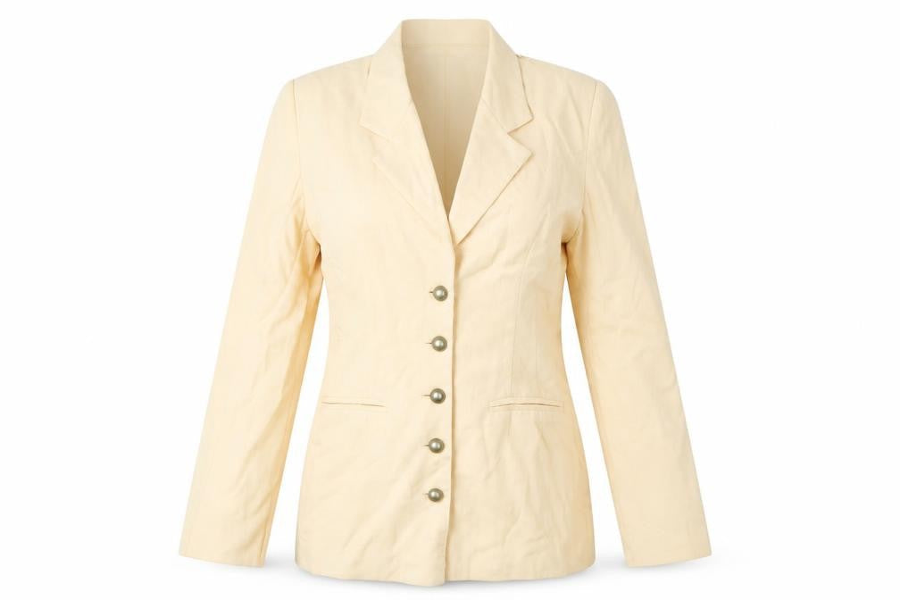 Tina Hagen Women Beige Long Sleeve Single-Breasted Silk Rayon Blazer S