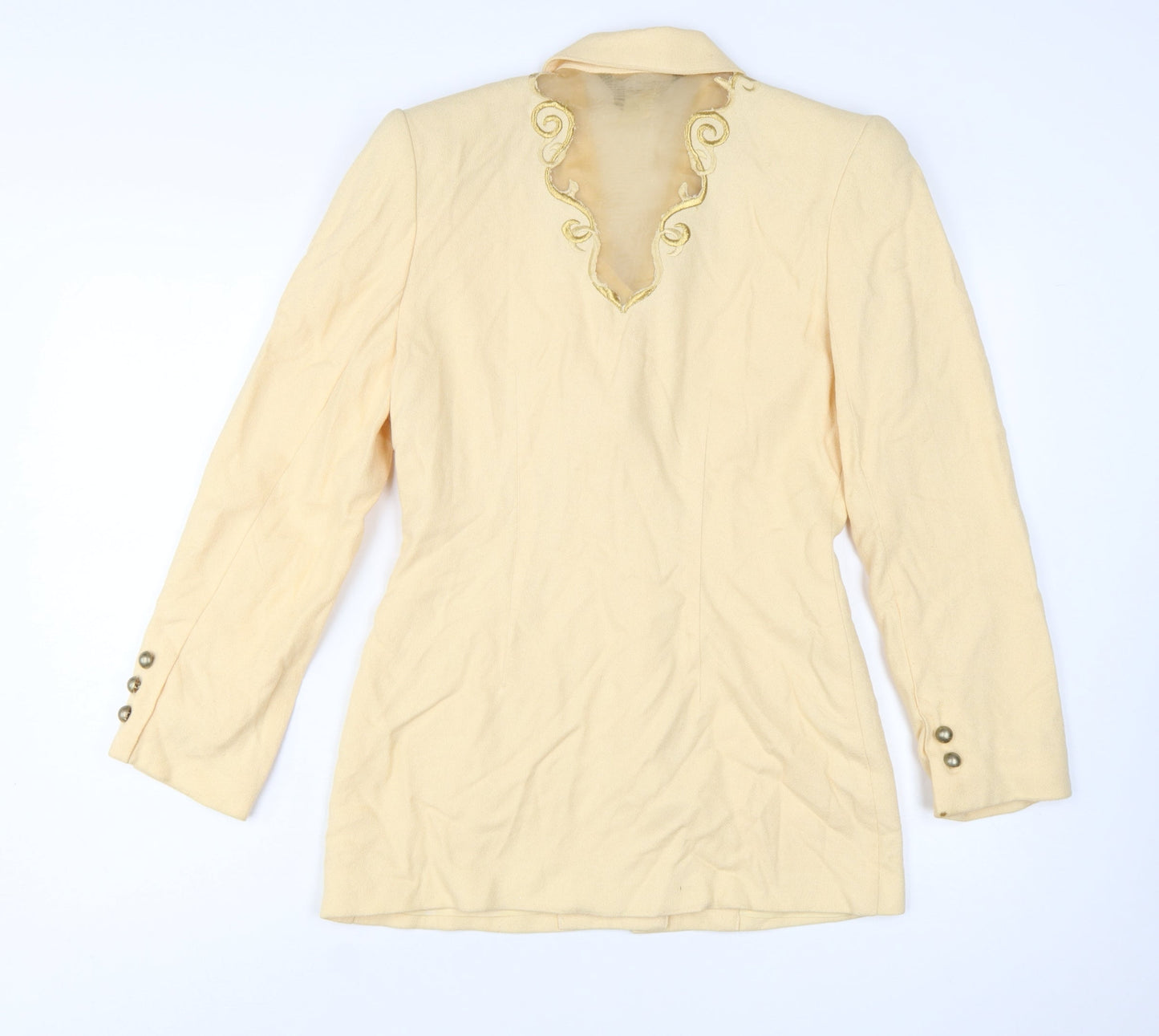 Tina Hagen Women Beige Long Sleeve Single-Breasted Silk Rayon Blazer S
