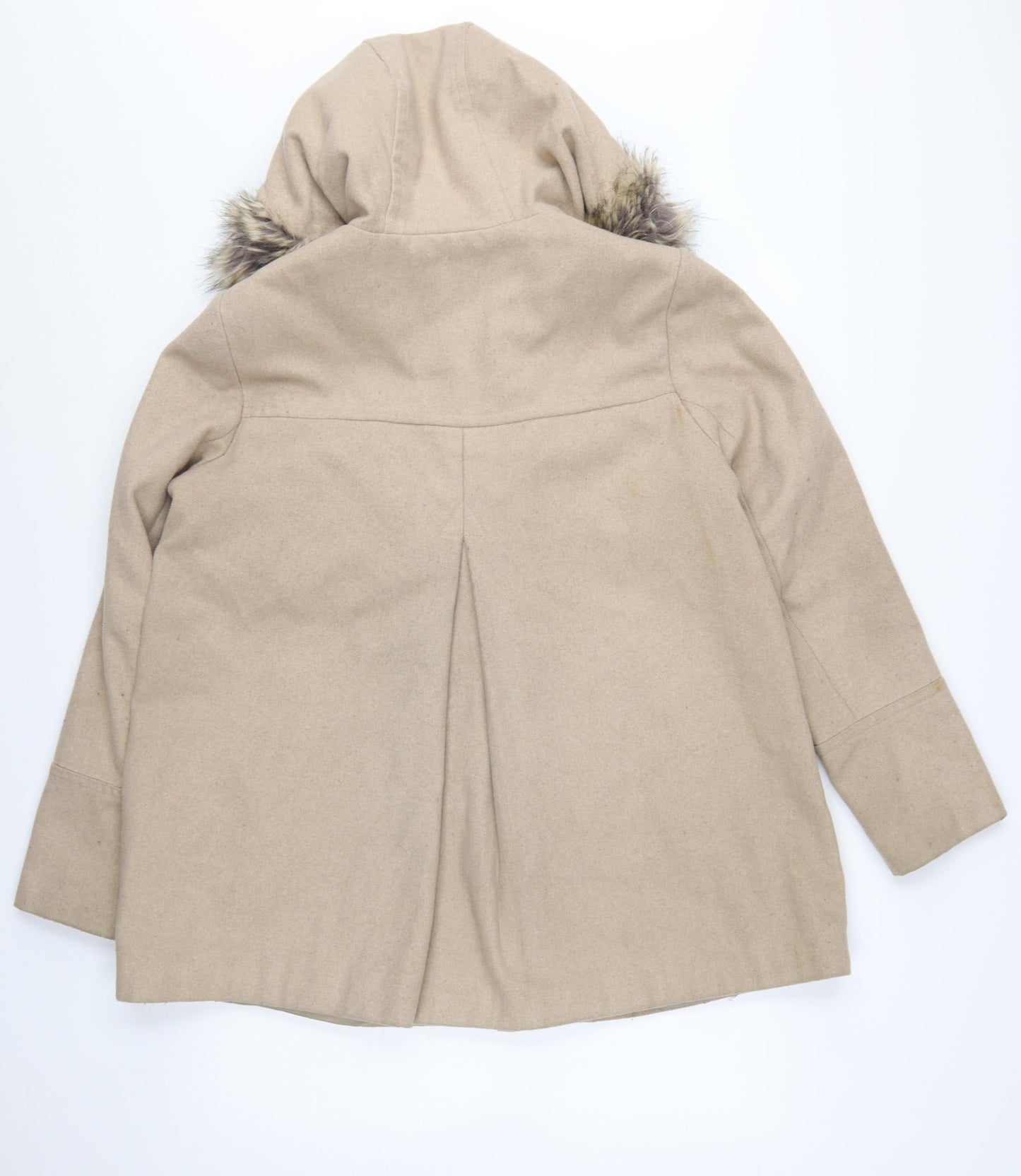 Debenhams Women’s Beige Faux Fur Hooded Duffle Coat Size 14