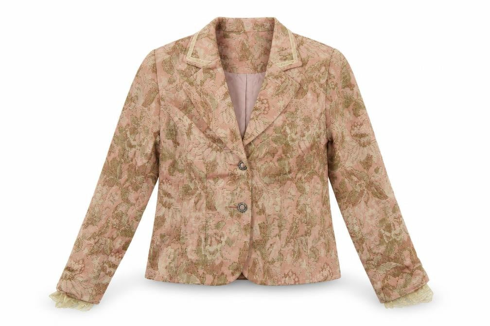 Laura Studio Women's Beige Pink Floral Jacquard Blazer Size 12 Classic Fit