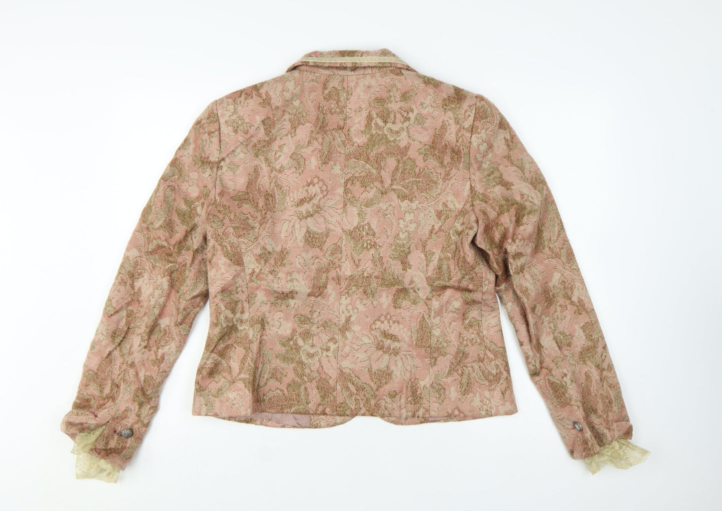 Laura Studio Women's Beige Pink Floral Jacquard Blazer Size 12 Classic Fit