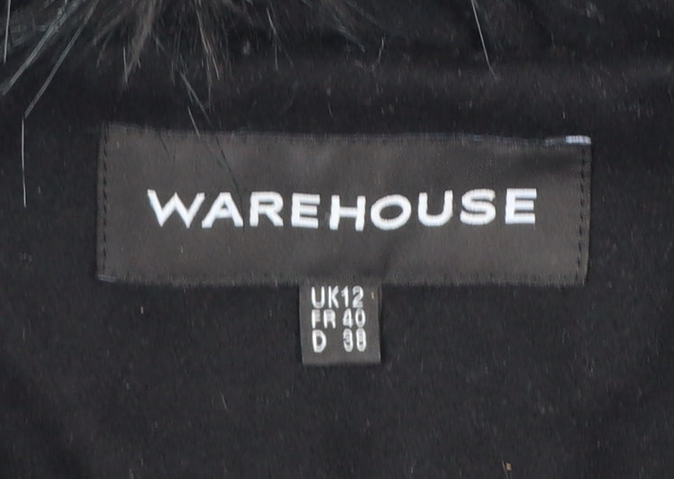 Warehouse Women's Black Wool Blend Belted Pea Coat UK 12