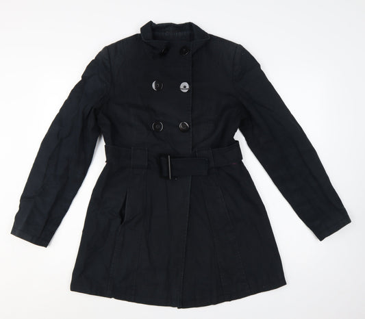 Jane Norman Women's Black Trench Coat Size 10 Belted Cotton