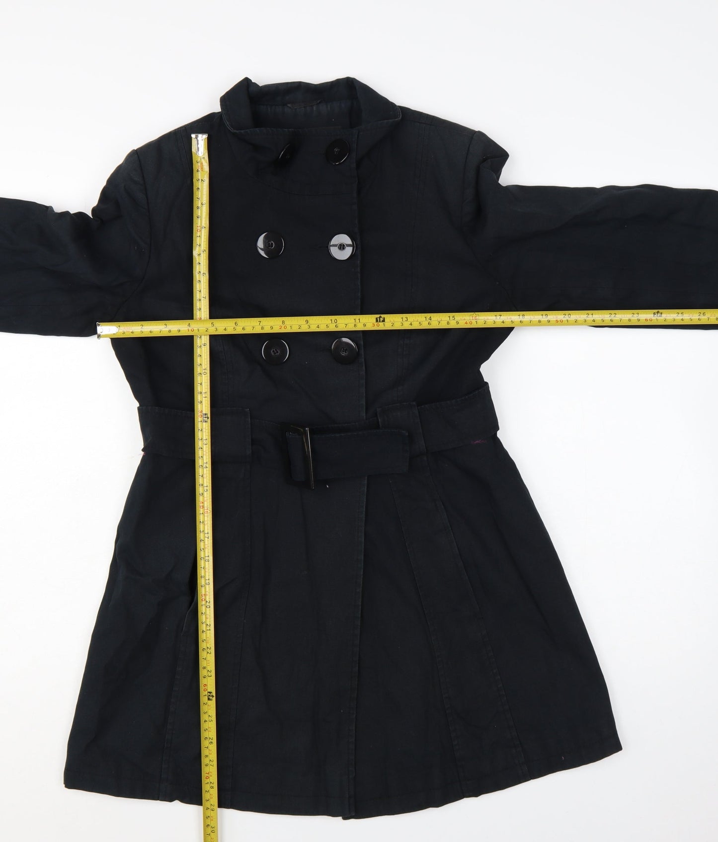 Jane Norman Women's Black Trench Coat Size 10 Belted Cotton