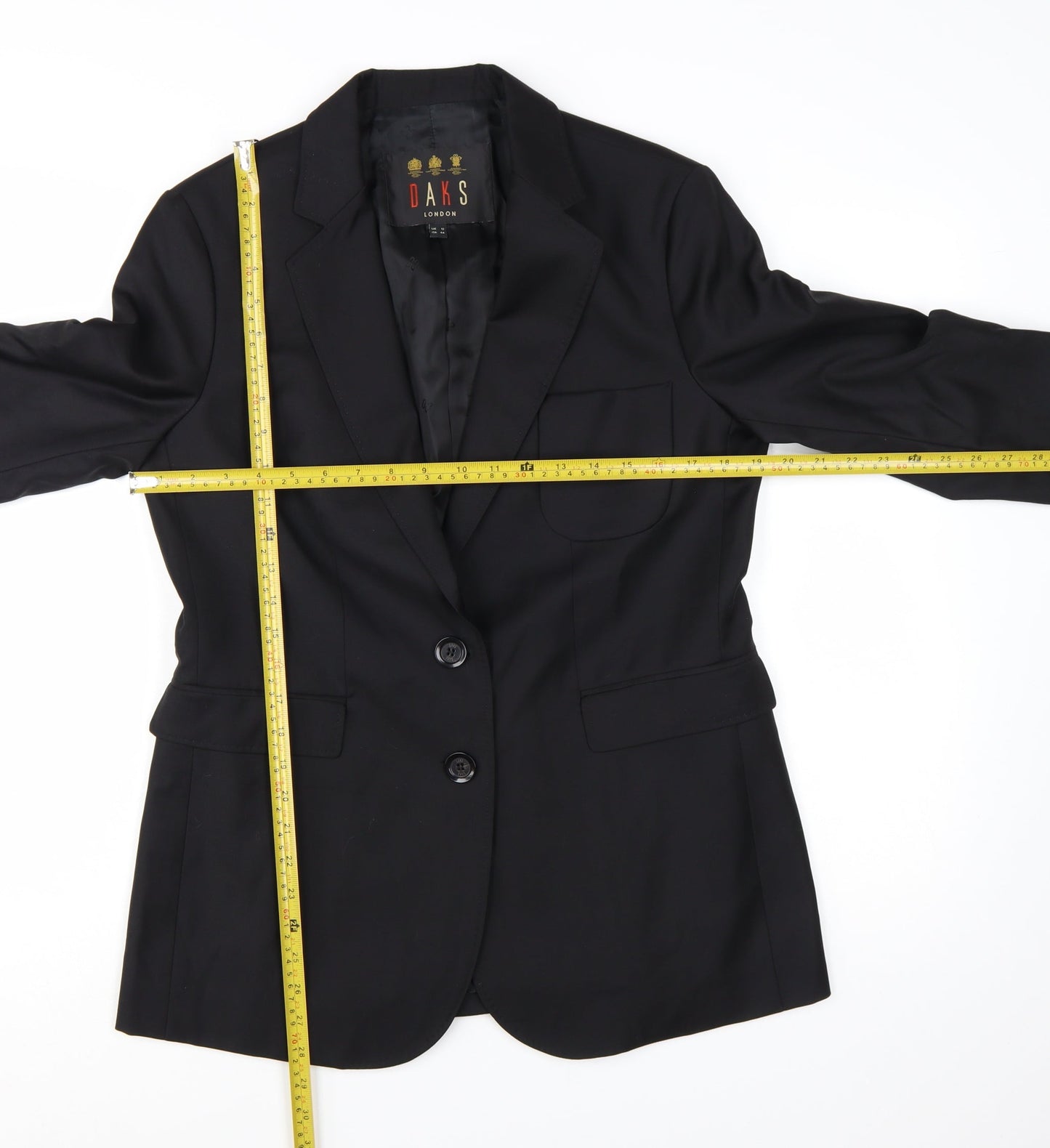 DAKS London Women's Black Wool Blazer UK 12 Single-Breasted Jacket