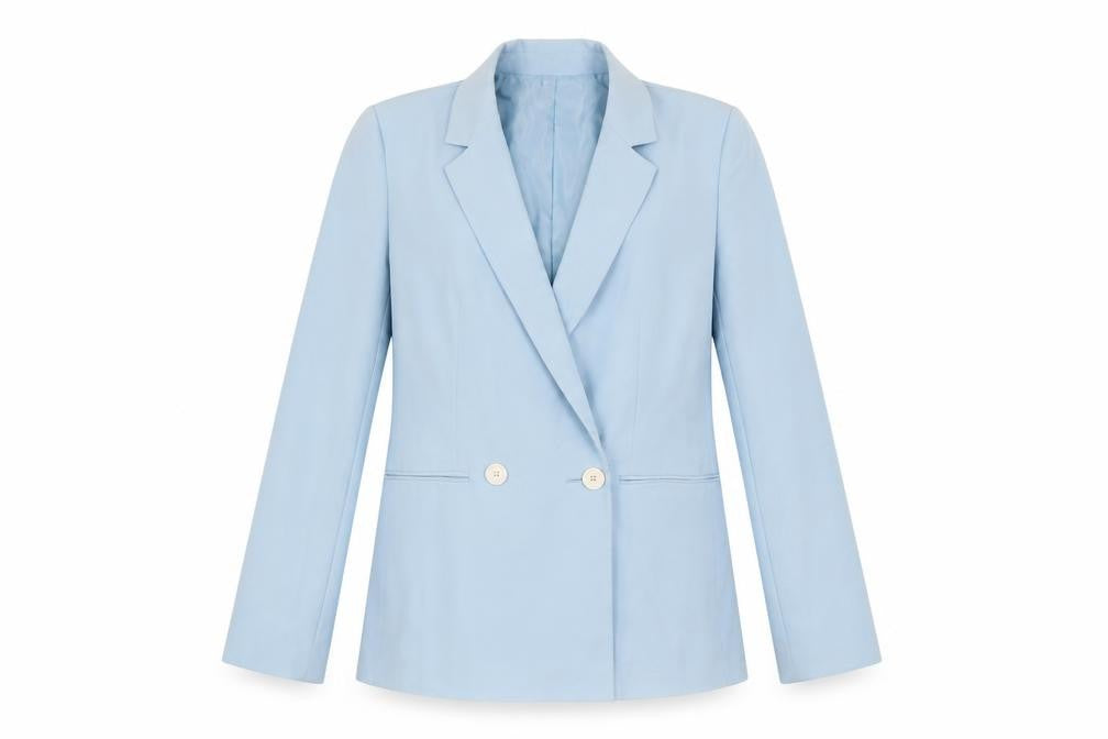 Front view of Dorothy Perkins Women Blue Double-Breasted Blazer UK 10 Polyester Blend