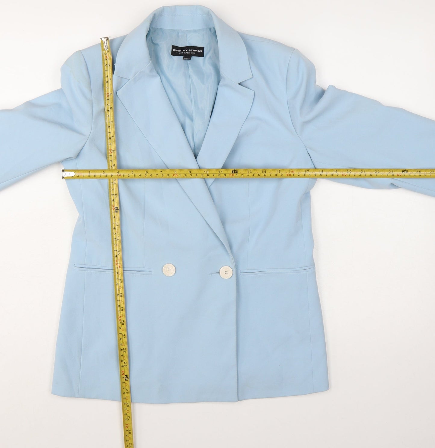 Dorothy Perkins Women Blue Double-Breasted Blazer UK 10 Polyester Blend