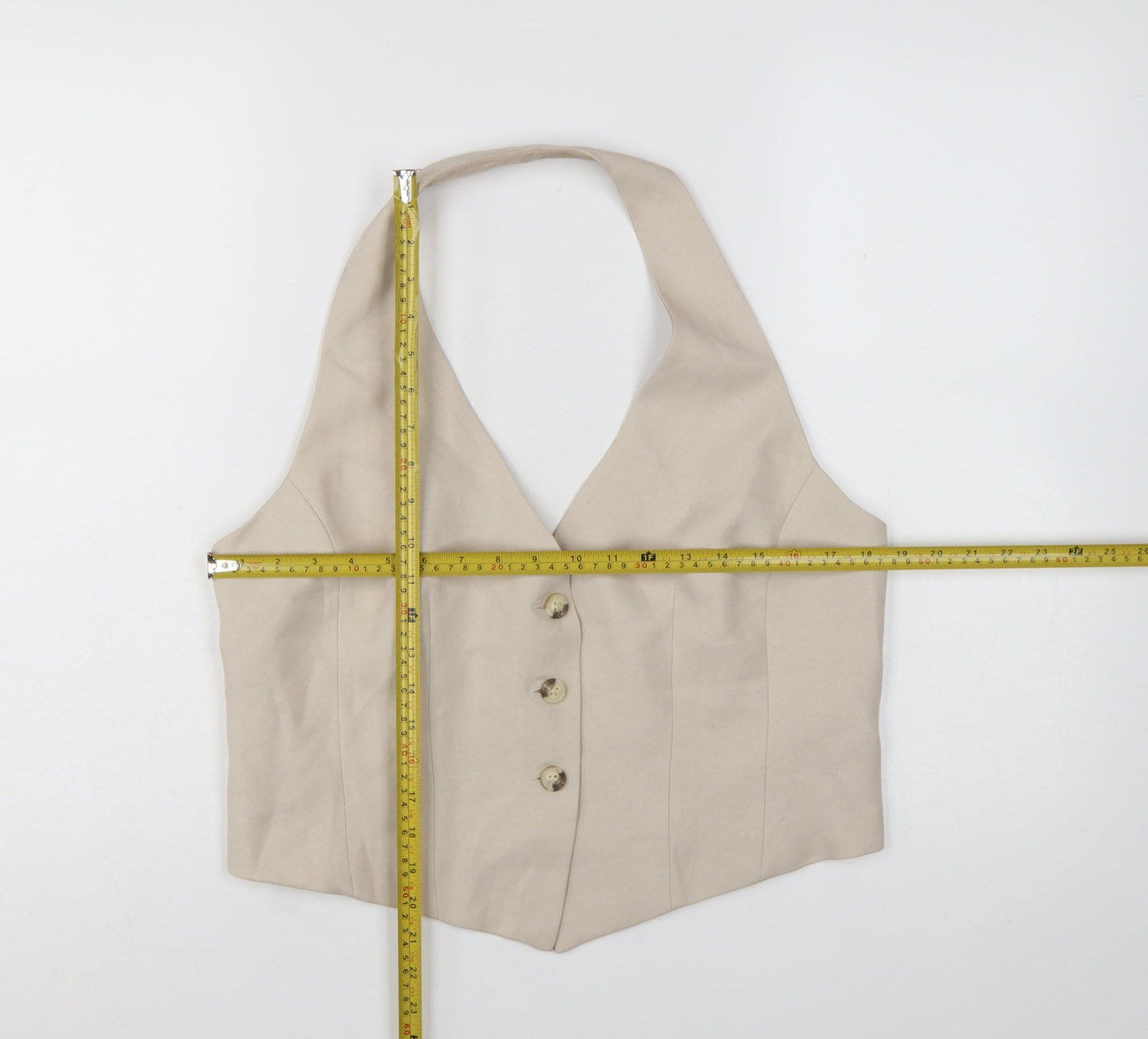 Primark Women Beige Suit Waistcoat L Halter Neck Tailored Vest