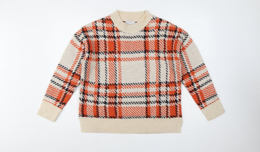Red Herring Women's Beige Check Wool Blend Pullover Jumper Size 10