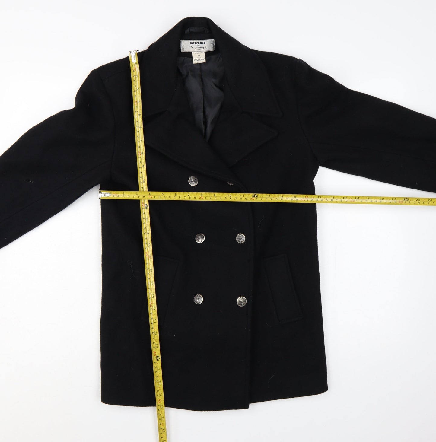 Young Tanya Girls Black Wool Blend Double-Breasted Pea Coat Age 12