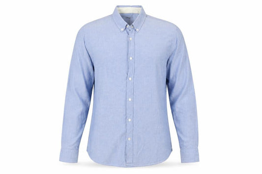 Jaeger Men Blue Cotton Button-Down Long Sleeve Casual Shirt L
