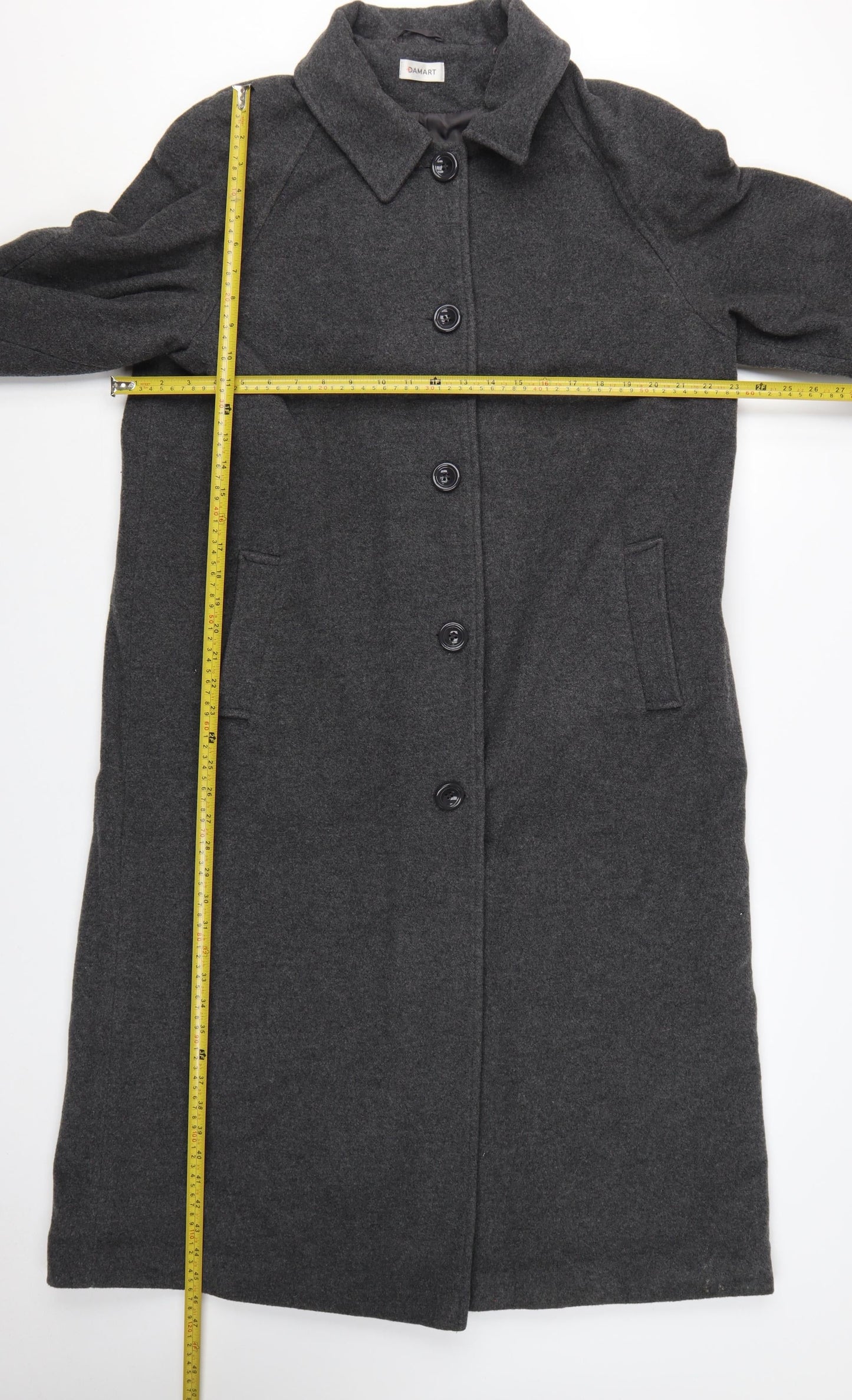 Damart Women's Grey Wool Blend Long Overcoat Size 18