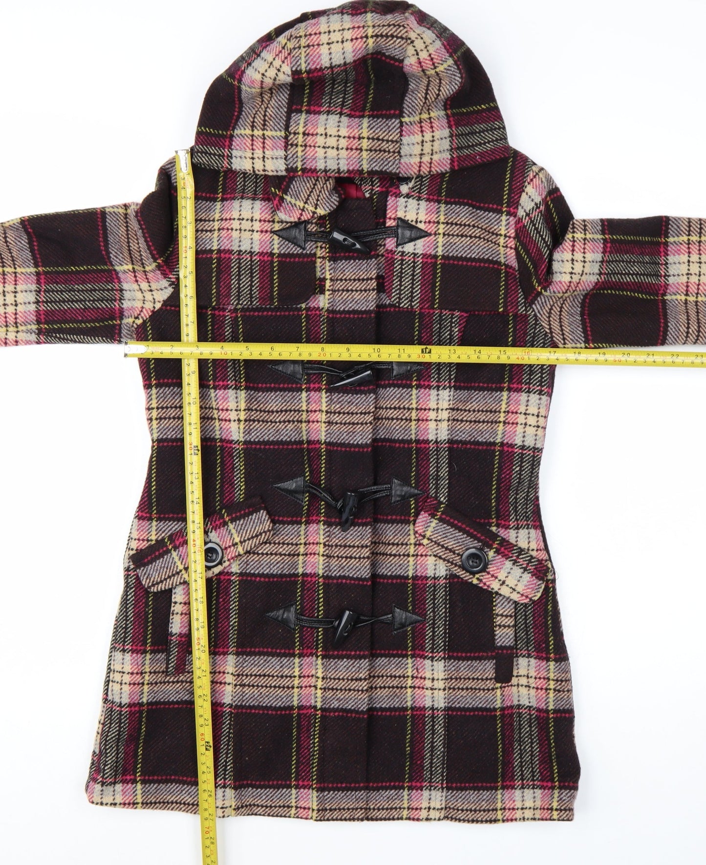 Next Women Brown Check Hooded Duffle Coat Size 8