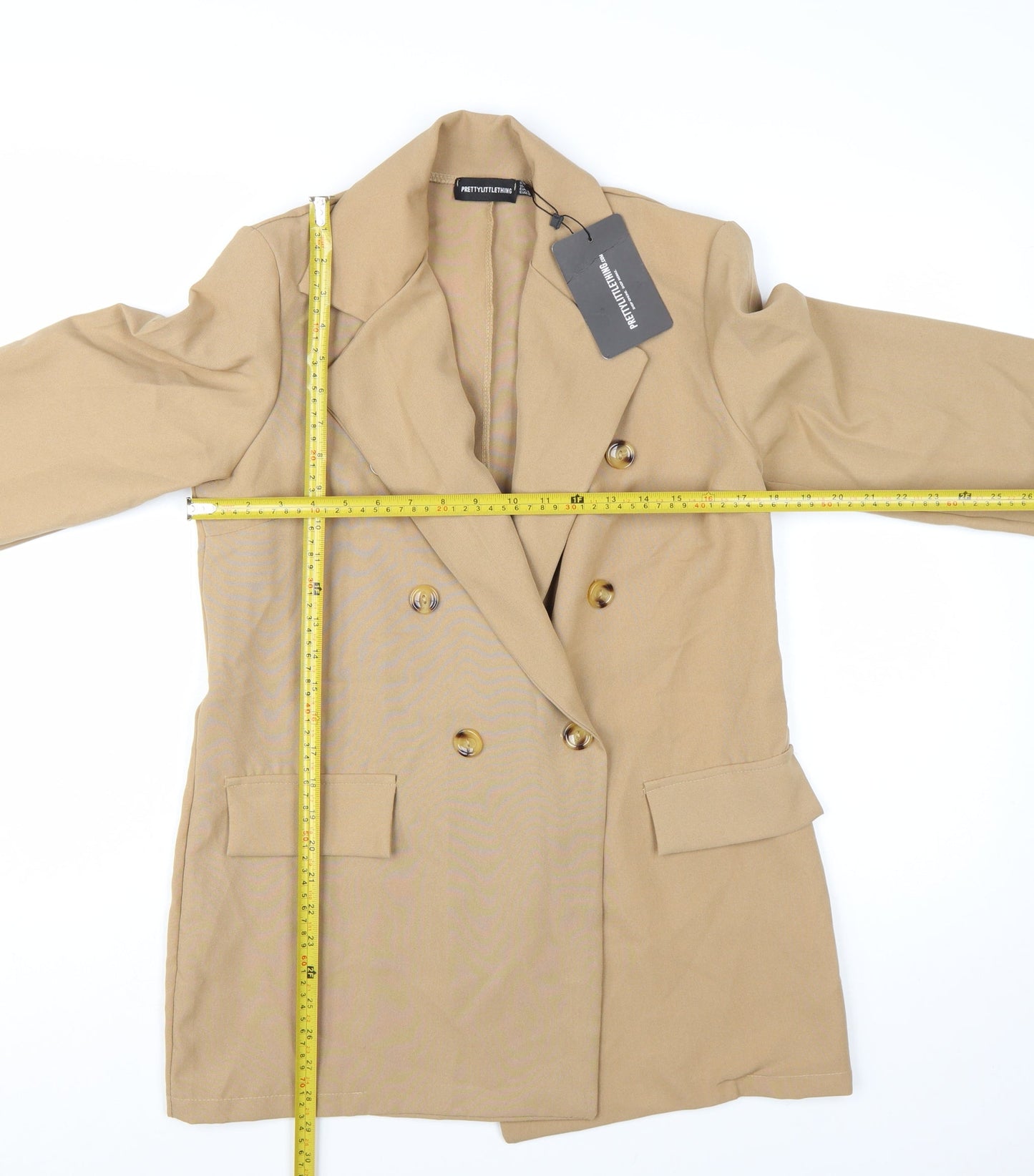 PrettyLittleThing Women Beige Double-Breasted Blazer UK 4 Polyester