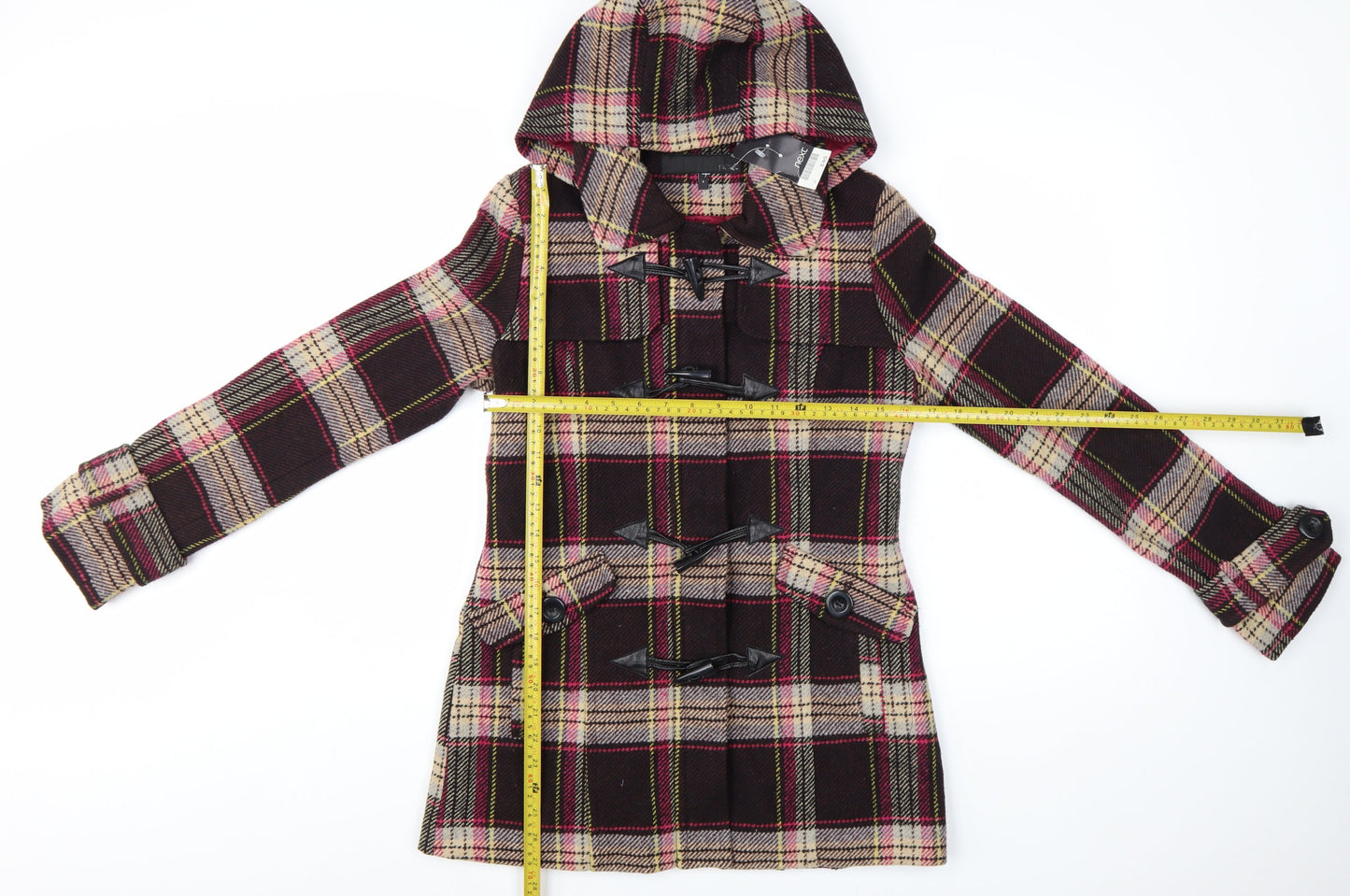 Next Women's Multicoloured Check Hooded Duffle Coat Size 8