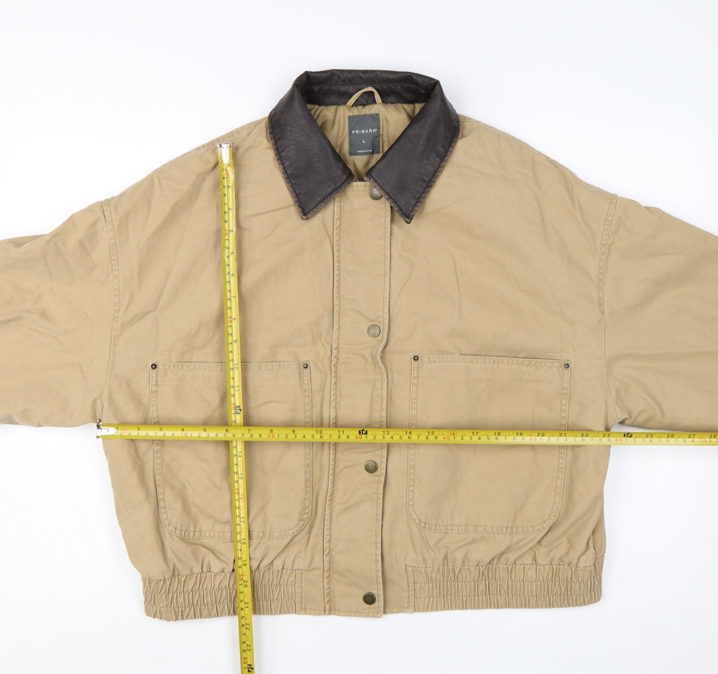 Primark Women's Beige Bomber Jacket L Cotton Casual Style