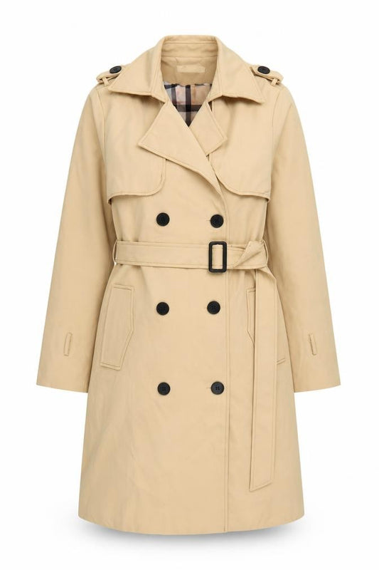 JIEPOTU Women's Beige Trench Coat Long Belted Double-Breasted XL
