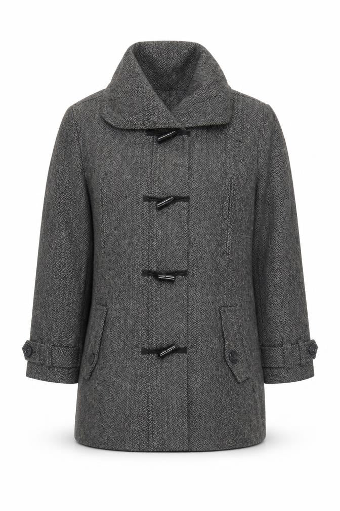 Scandia Woods Women's Grey Wool Blend Herringbone Duffle Coat Size L