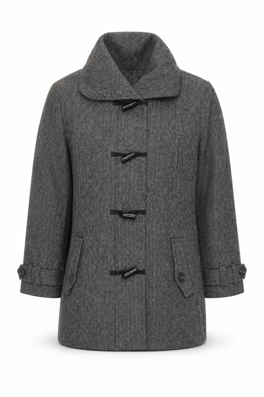Scandia Woods Women's Grey Wool Blend Herringbone Duffle Coat Size L