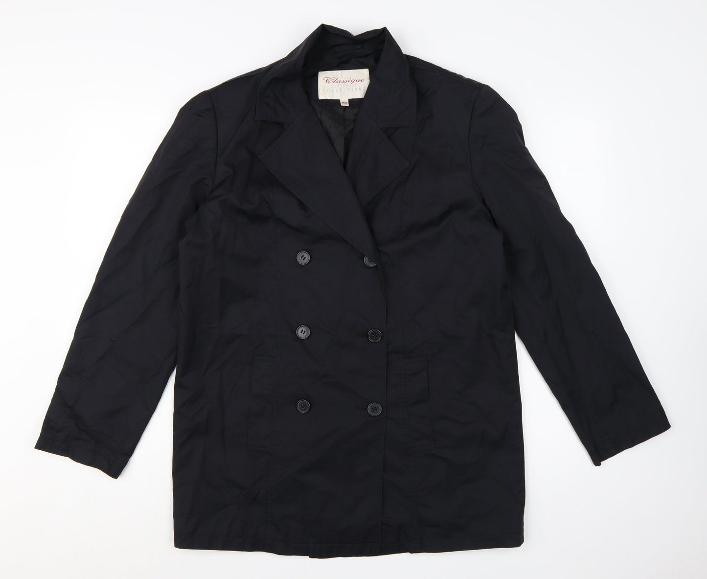 Classique Women Black Mid-Length Pea Coat M Lined Cotton Blend