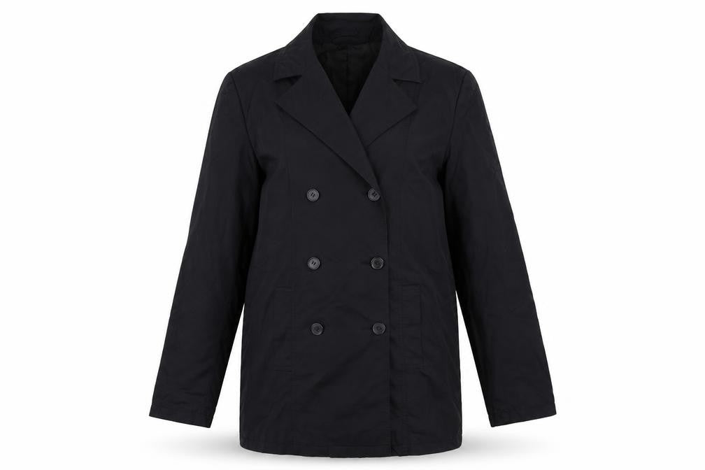 Classique Women Black Mid-Length Pea Coat M Lined Cotton Blend