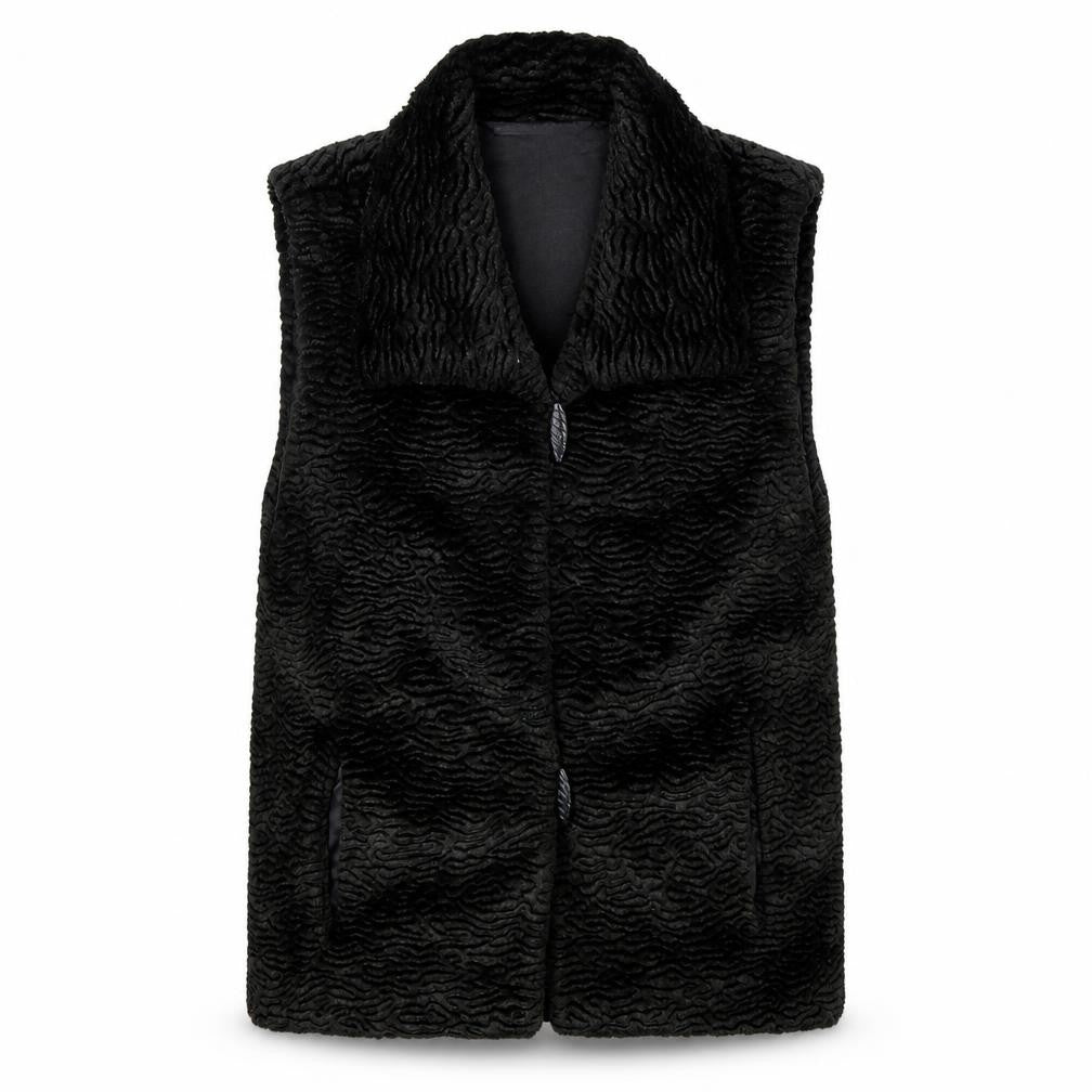 Maggie Carol Women’s Black Faux Fur Waistcoat Size S Lined Button