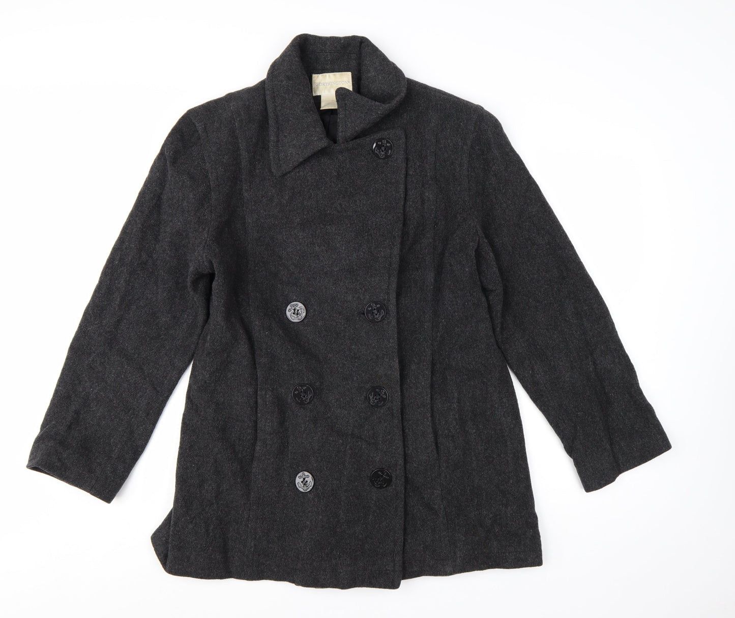 Worthington Women's Black Wool Pea Coat Size 12 Double-Breasted