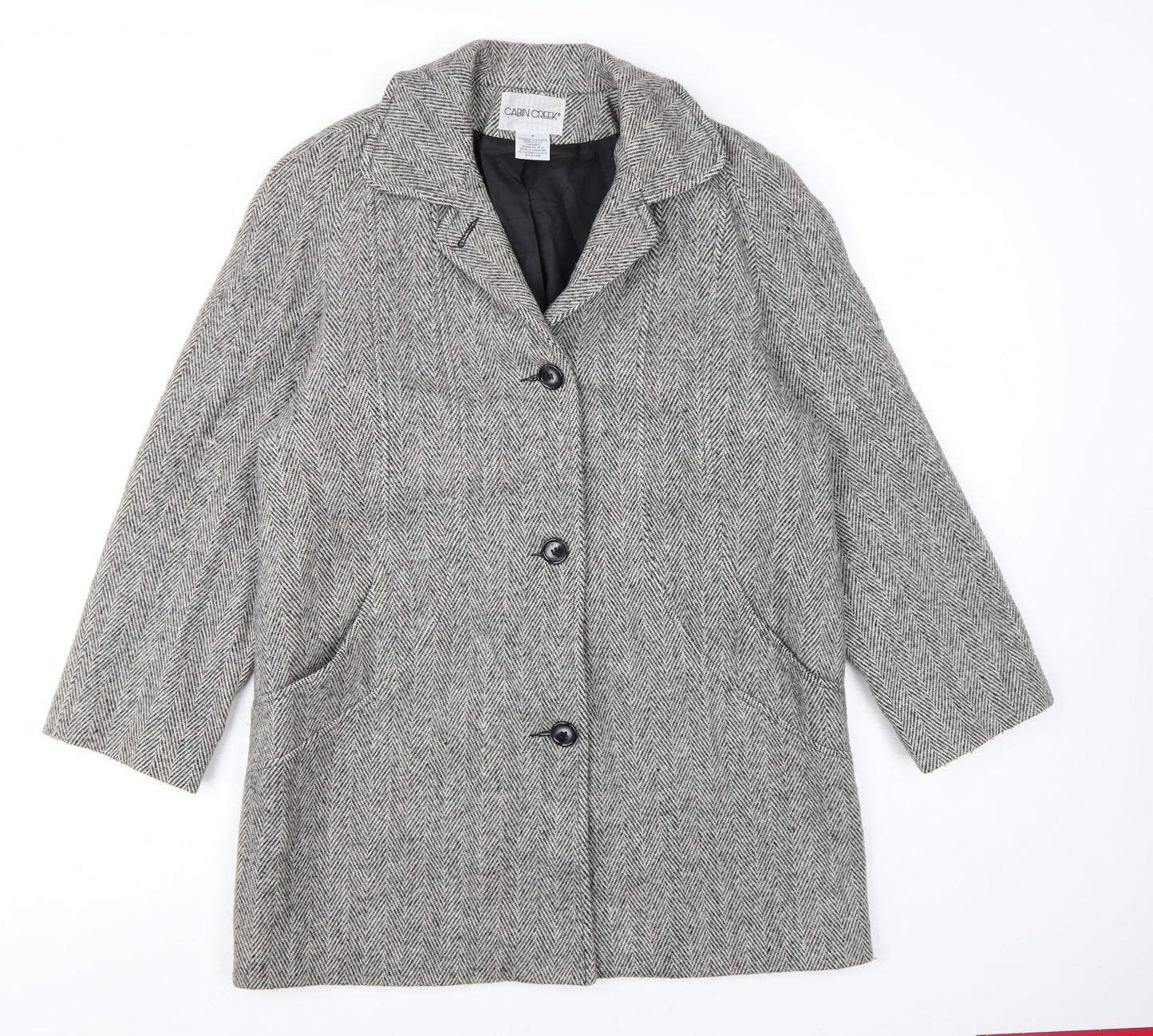 Cabin Creek Women's Grey Herringbone Wool Blend Overcoat Size 8