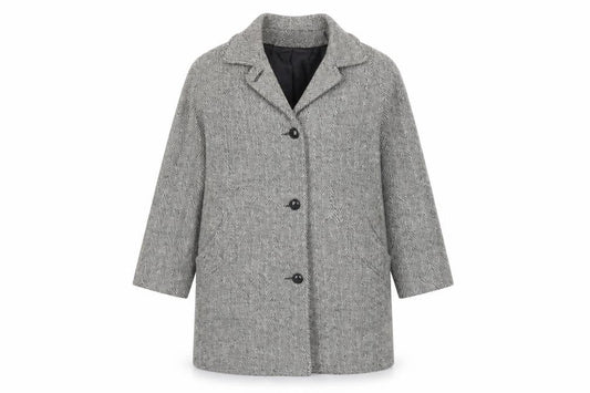 Cabin Creek Women's Grey Herringbone Wool Blend Overcoat Size 8