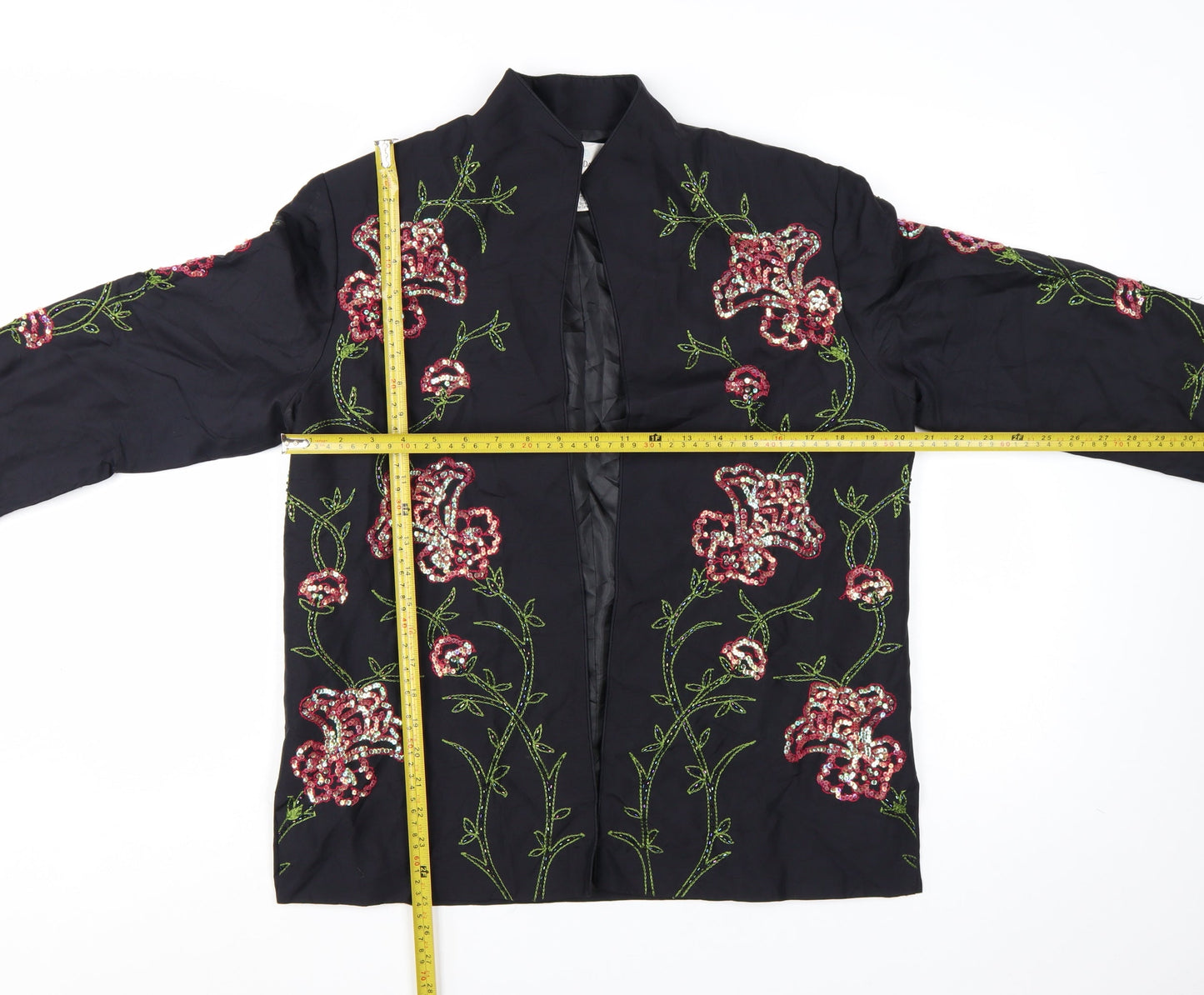 Draper's & Damon's Women's Black Floral Silk Beaded Tuxedo Jacket Size 12