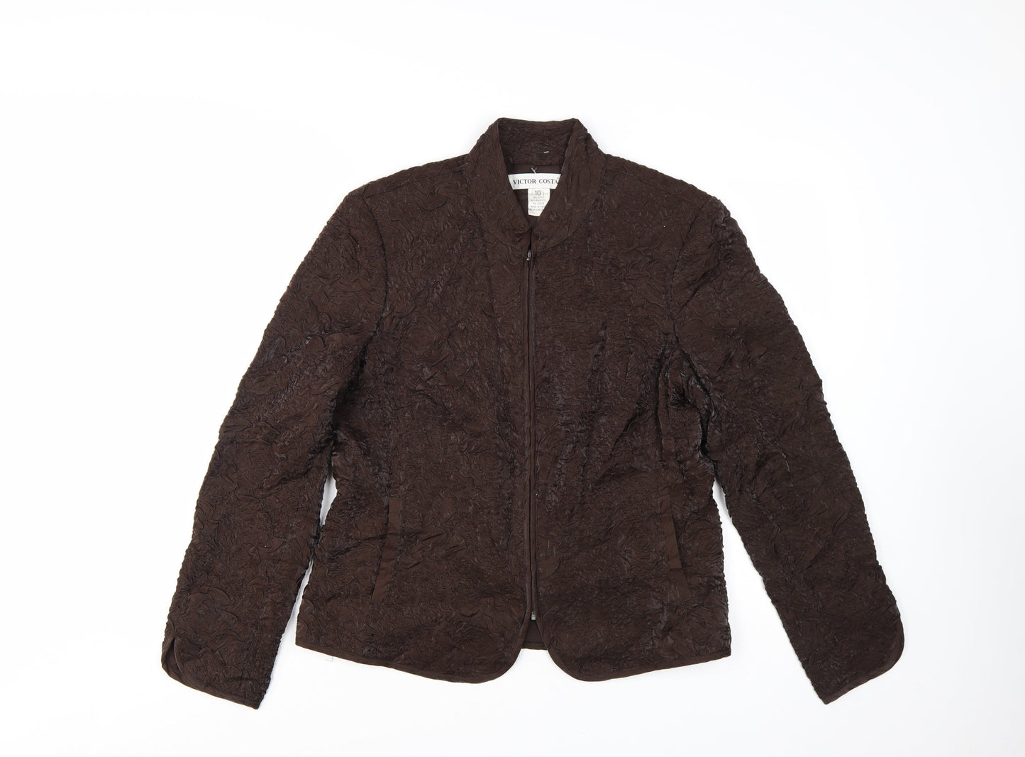 Victor Costa Women's Brown Quilted Textured Zip Jacket Size 10