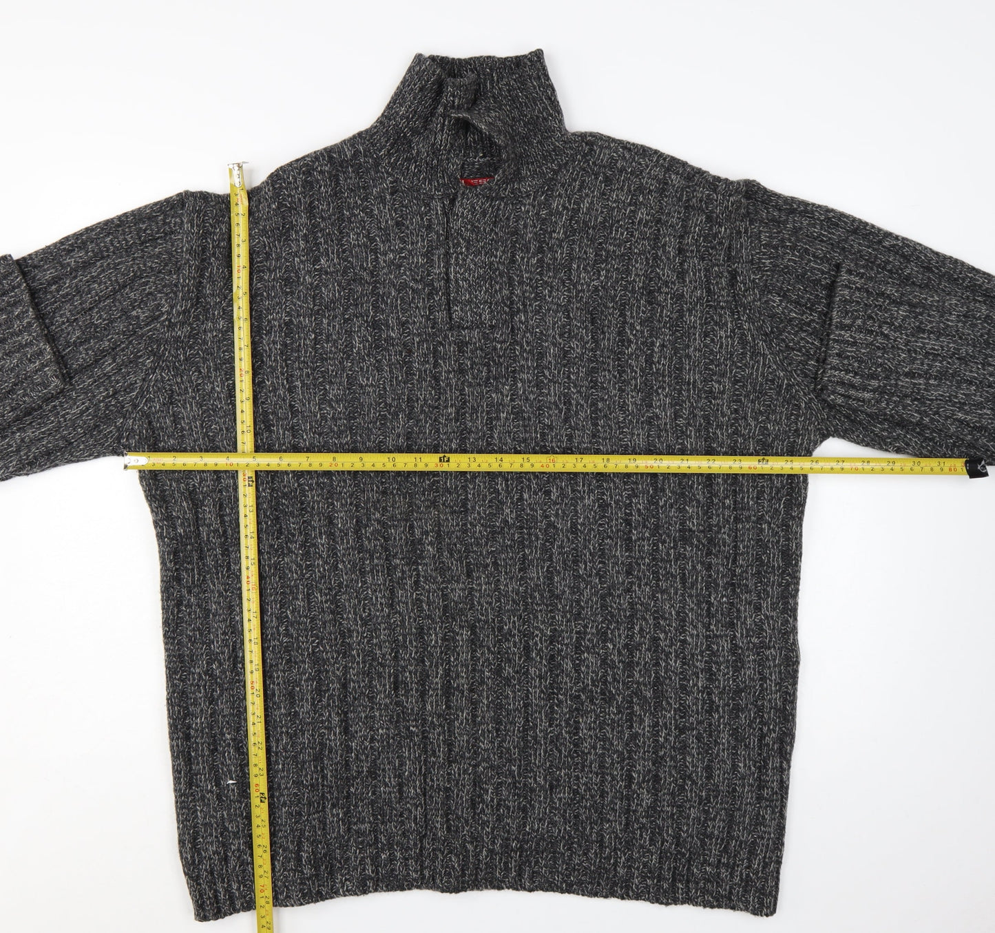 Guess Men's Grey Lambswool 1/2 Zip Chunky Knit Jumper XL