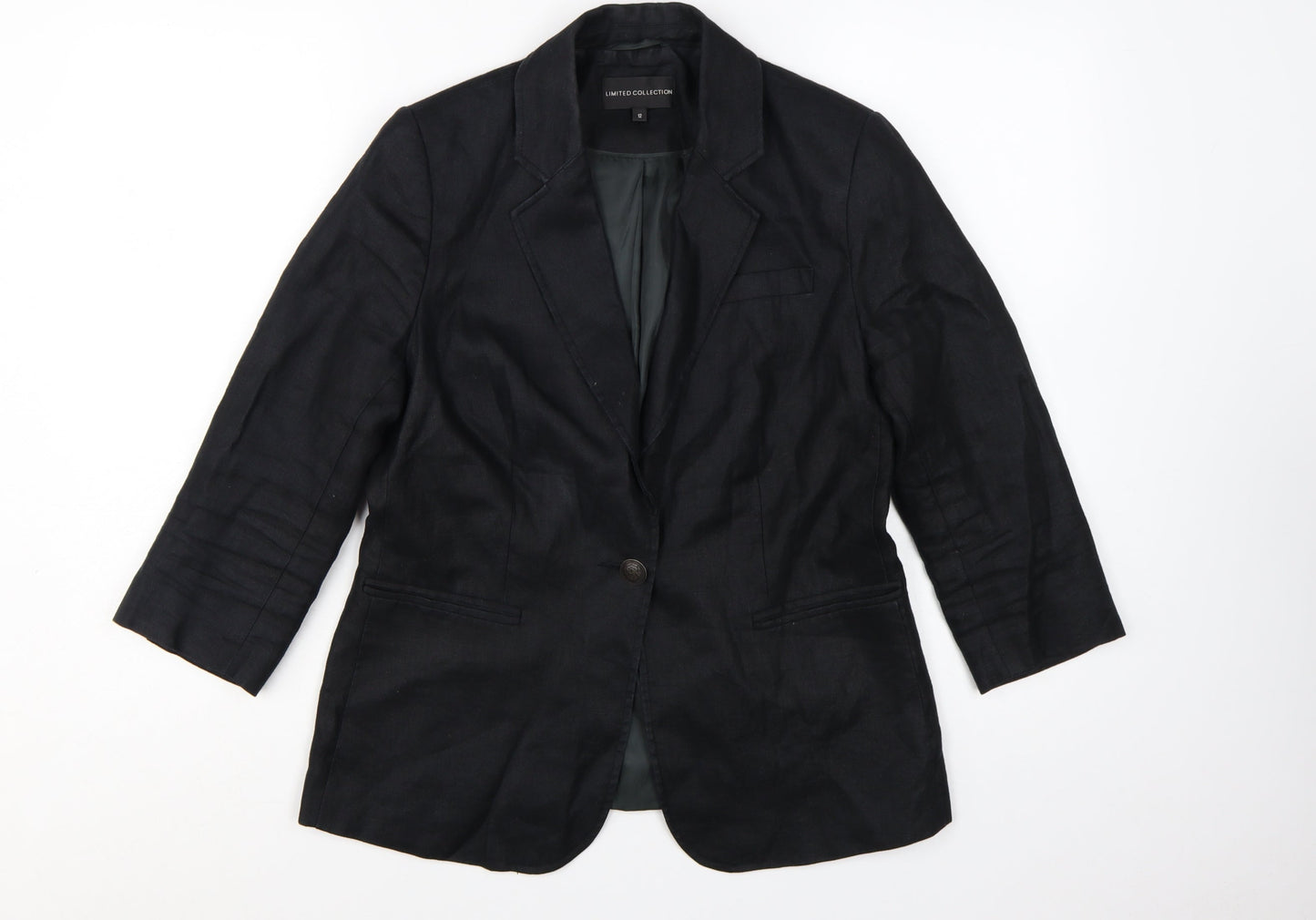Marks and Spencer Womens Black Linen Single-Breasted Blazer Size 12