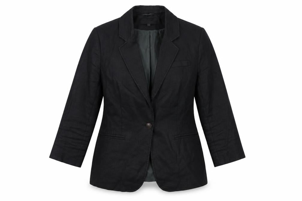 Marks & Spencer Womens Black Linen Single-Breasted Blazer Size 12