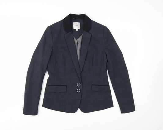 Next Women Blue Check Blazer Size 12 Regular Tailored Jacket