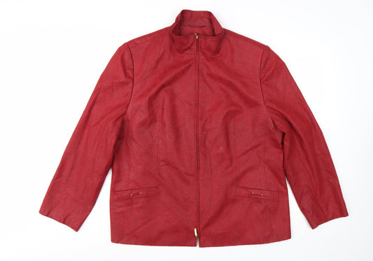 Marcona Women's Red Faux Leather Zip Jacket Size 18 Lined Classic Style