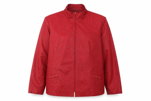 Marcona Women's Red Faux Leather Zip Jacket Size 18 Lined Classic Style