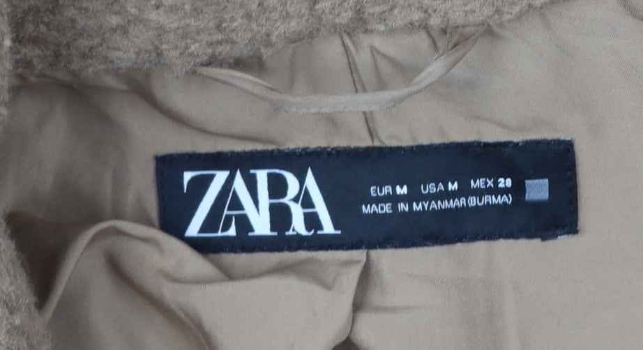 Zara Women Beige Long Wool Blend Single-Breasted Coat Size M